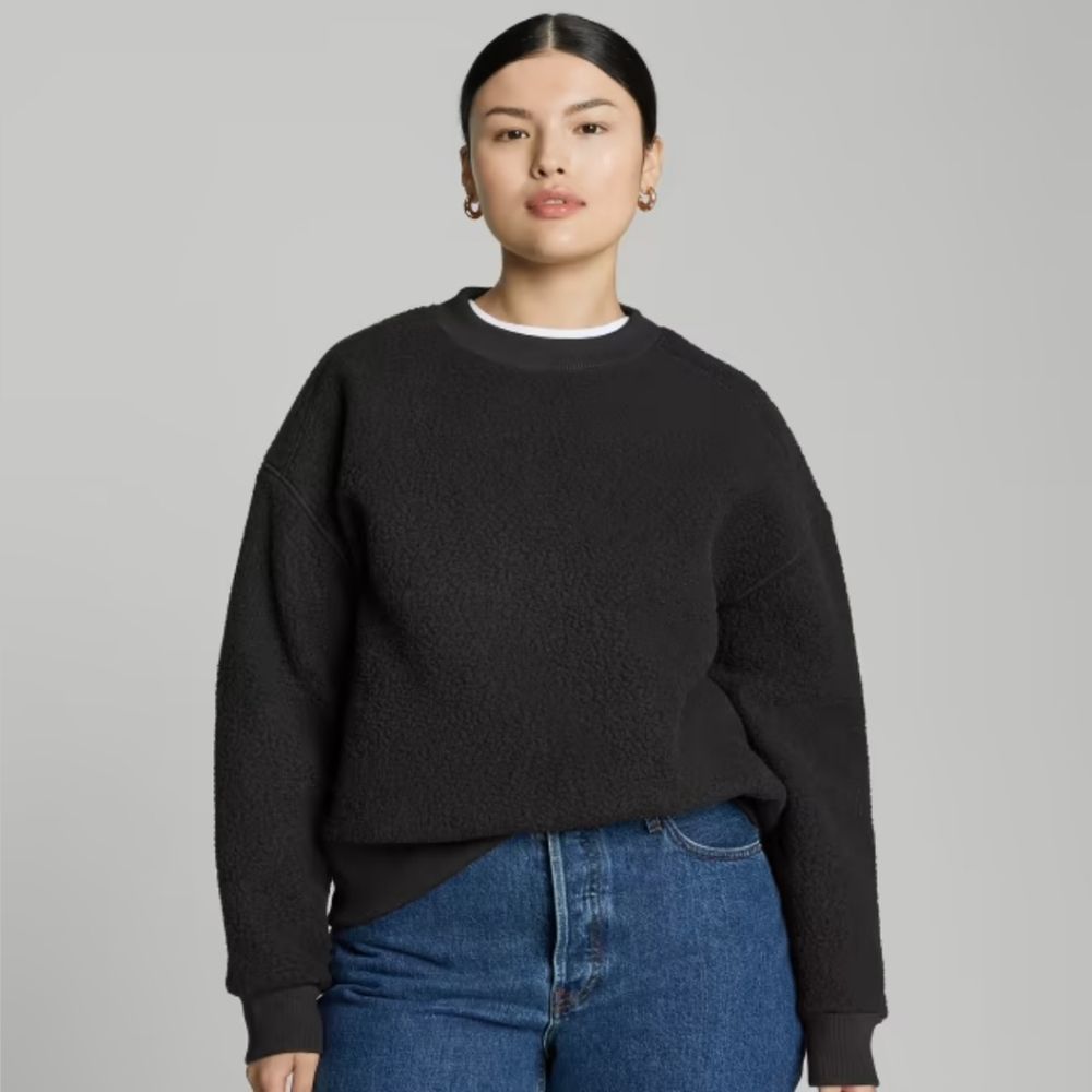 EVERLANE Cozy XS Black ReNew Teddy Oversized Crew
